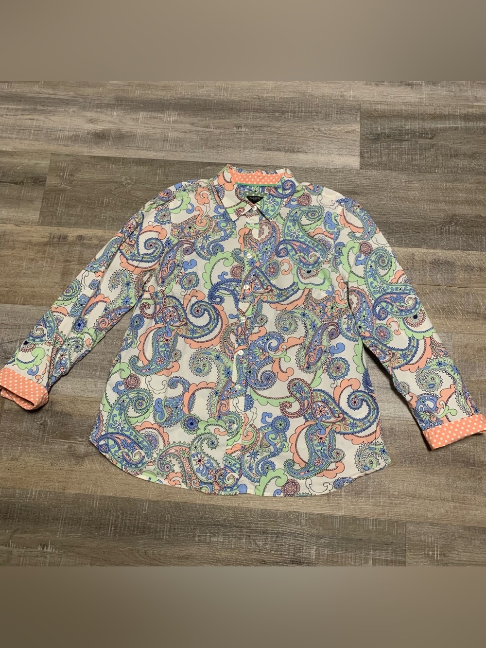 Talbots Petites PL Multicolor Paisley Floral  Cotton Collared Button-Down Shirt